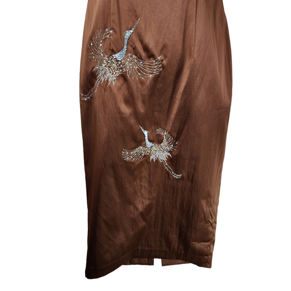 Julian Joyce sz 2 Cocktail Dress Women Slip Caramel Brown Sequin Cranes Vtg NEW - Picture 9 of 14